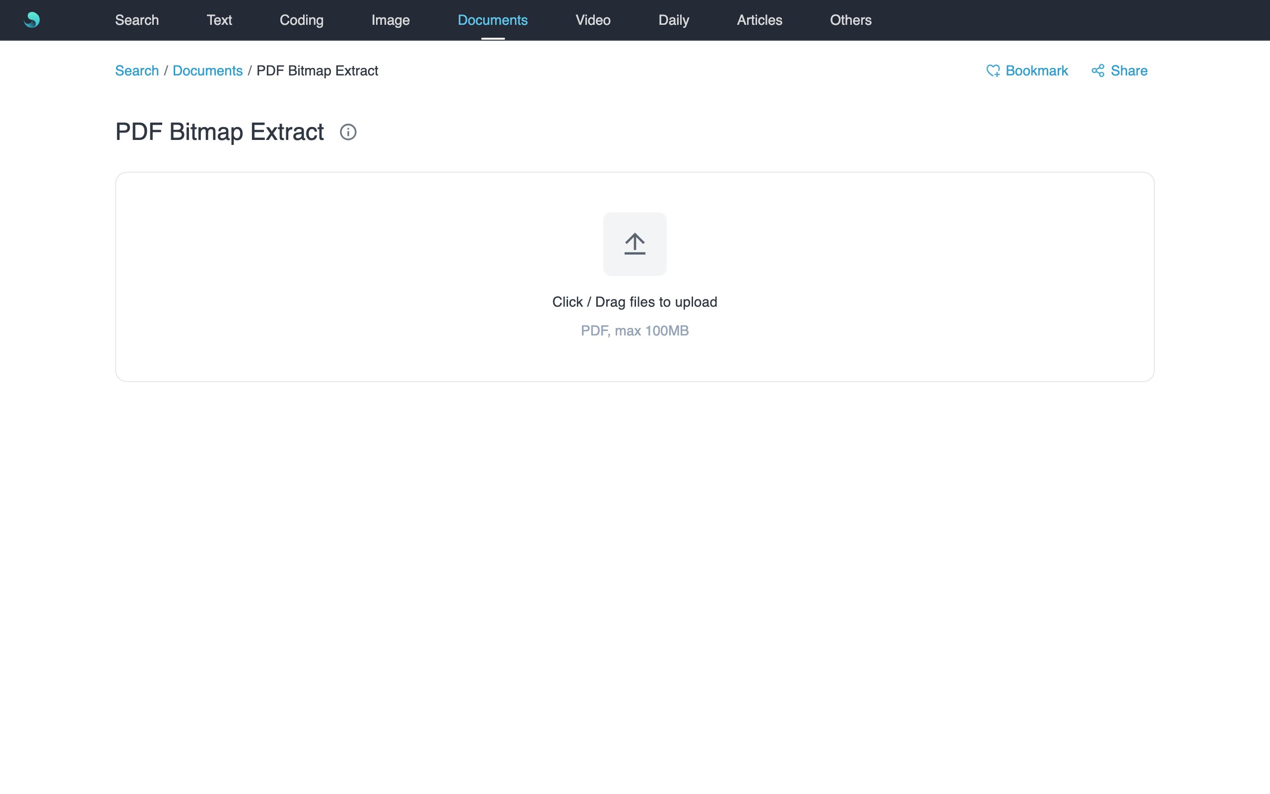 PDF Bitmap Extract tool UI